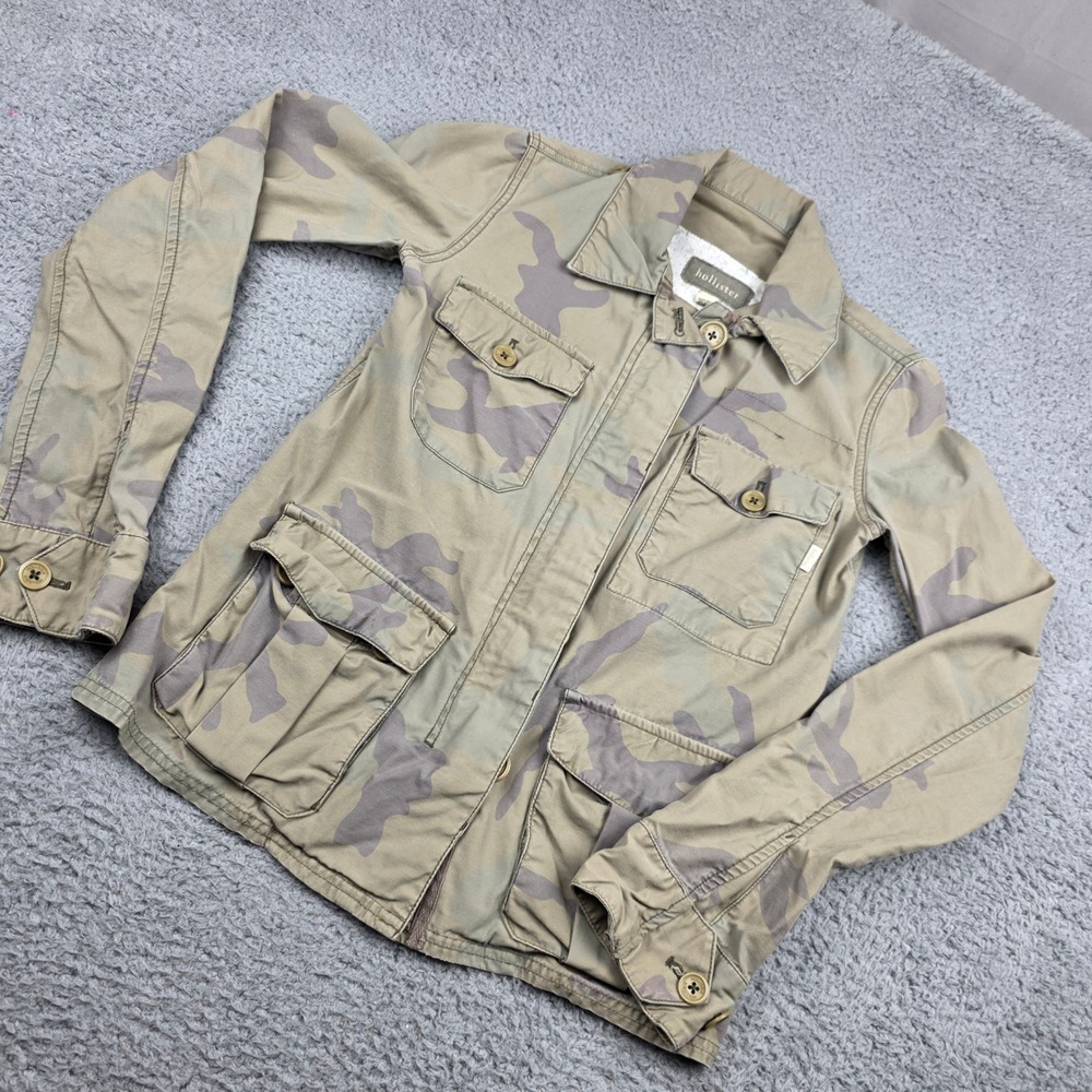 Hollister Womens Camo Utility Field Jacket Green Brown Cotton Size S Small